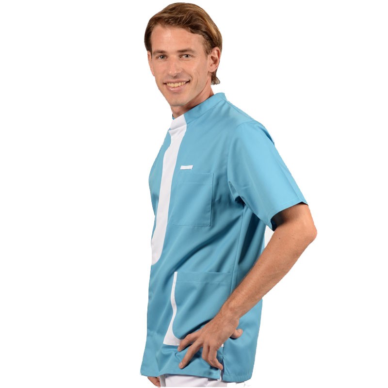 Blouse médicale hommes 2LEE bleu ciel face  manches courtes confort pas cher