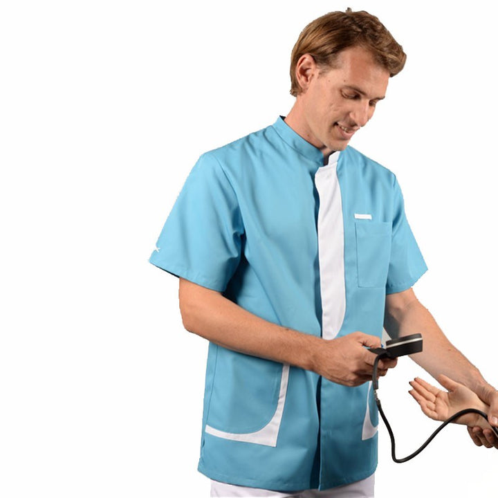 Blouse médicale hommes 2LEE bleu ciel face  manches courtes confort pas cher