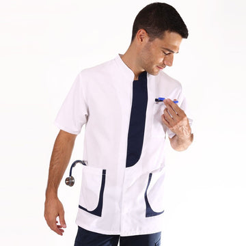 Blouse Medicale Homme Blanc & Bleu Marine