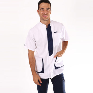 Blouse Medicale Homme Blanc & Bleu Marine