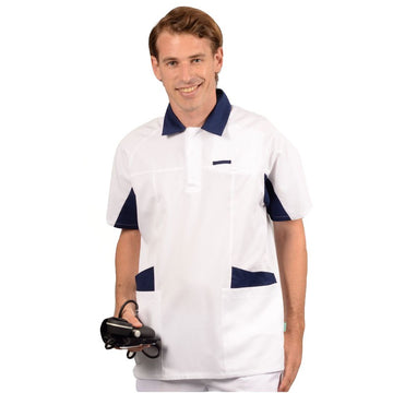 Tunique médicale homme blanc et bleu 2LUC face