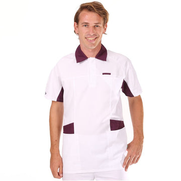 Tunique médicale homme blanche et prune 2LUC
