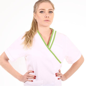 blouse esthéticienne blanche et verte Lafont