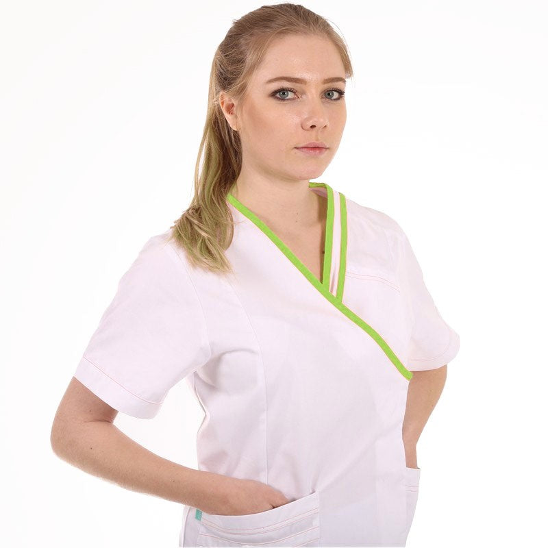 blouse esthéticienne blanche et verte clemix Lafont