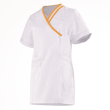 blouse esthéticienne blanche et orange Lafont
