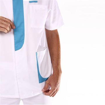 Blouse médicale homme 2LEE blanc & bleu ciel confortables pas chère