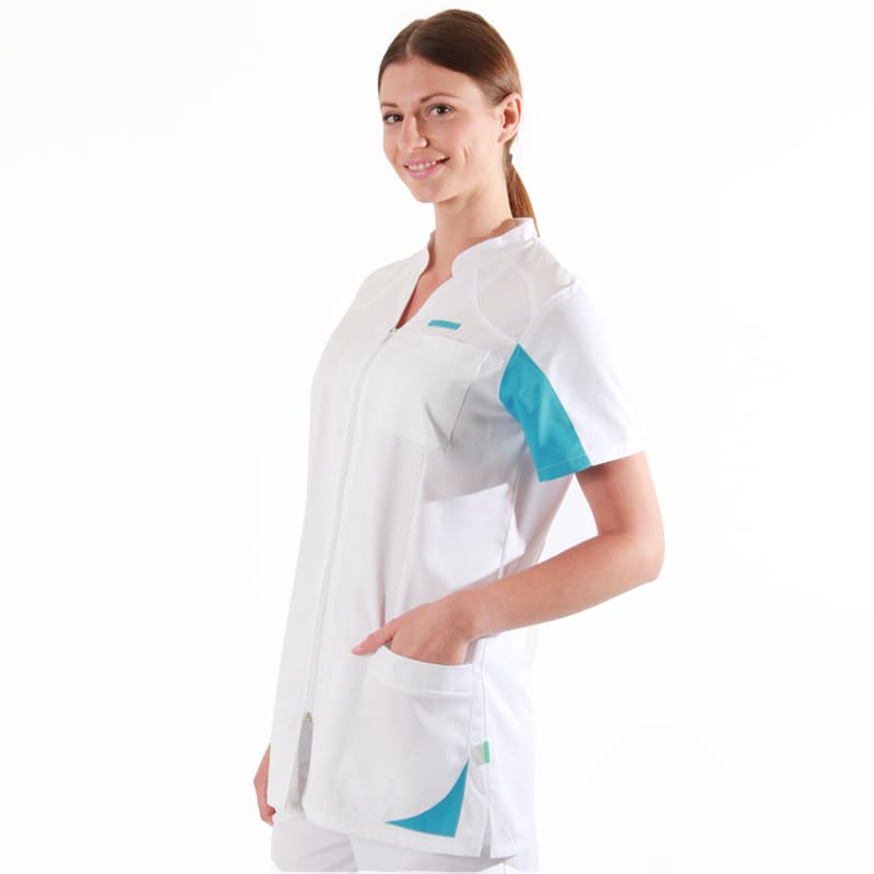 Blouse médicale 2SAN blanc & bleu ciel promo