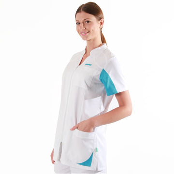 Blouse médicale manches courtes 2SAN blanc & bleu ciel