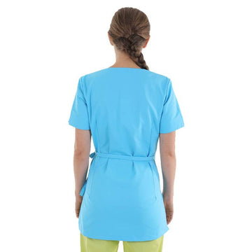 blouse esthéticienne bleu turquoise machines courtes