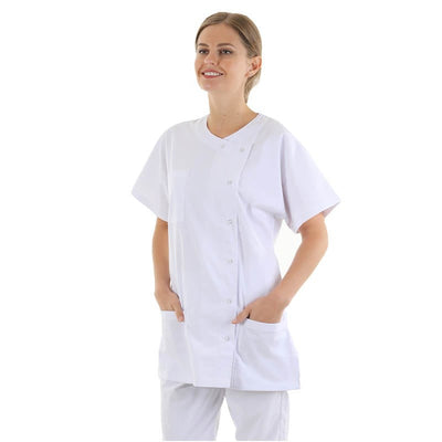 Asymmetrical White Medical Scrub Top, Washable at 75°C - MANELLI