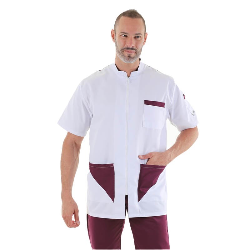 blouse médicale homme empiecement prune poches manelli