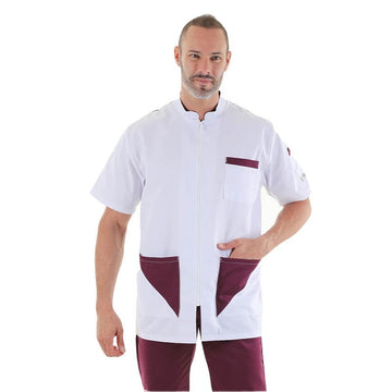 blouse médicale homme empiecement prune poches manelli