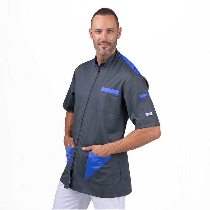 Blouse médicale homme Gris poches Bleu Royal  - MANELLI