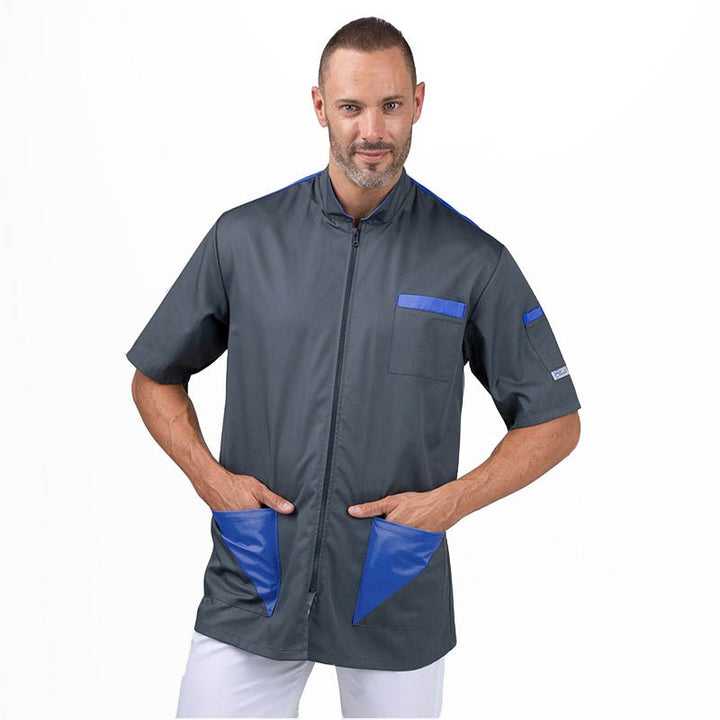 Blouse médicale homme Gris Bleu Royal Sacha - MANELLI