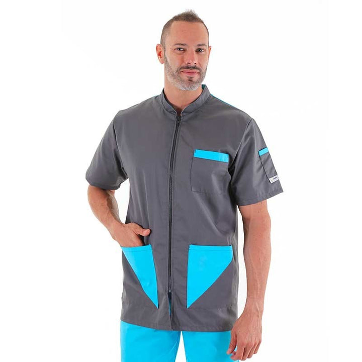 Blouse médicale homme Gris Bleu Turquoise Sacha - MANELLI