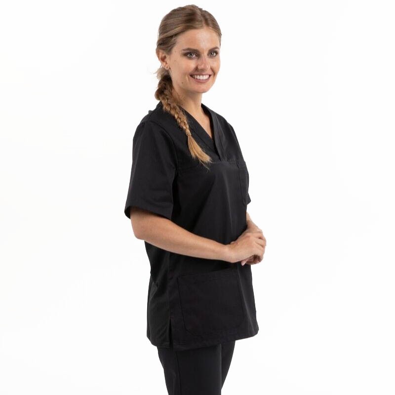 Tunique Medicale mixte légère Noire Col V aérée