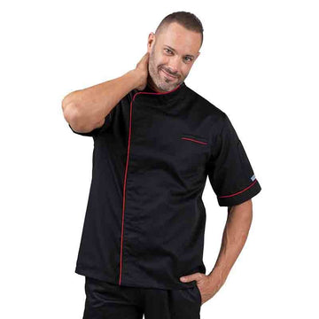 Veste de boucher noire liseré rouge - MANELLI