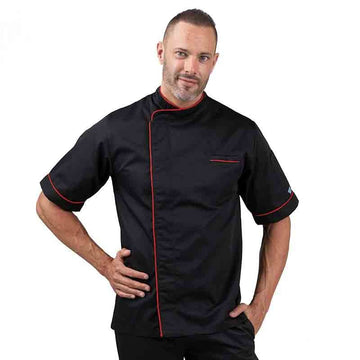 Veste de boucher noire liseré rouge - MANELLI