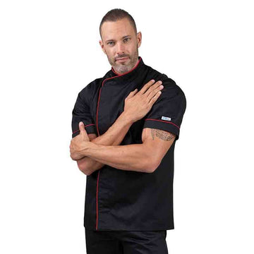 Veste de boucher noire liseré rouge - MANELLI