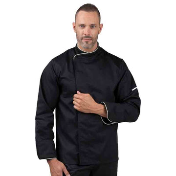 Veste de cuisine noire liseré argent - MANELLI - veste classique boutons pressions