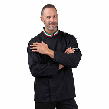 Veste de cuisine noire col italien - MANELLI - col tricolore