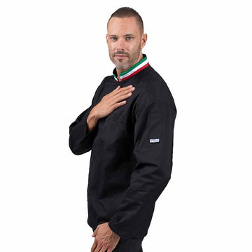 Veste de cuisine noire col italien - MANELLI - poche à stylo