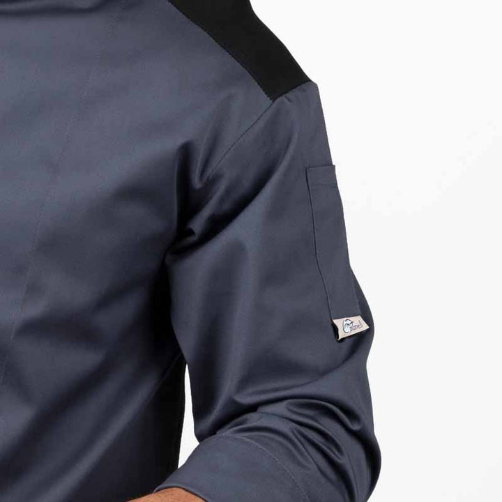 Veste de boucher grise et noire  poche à stylo