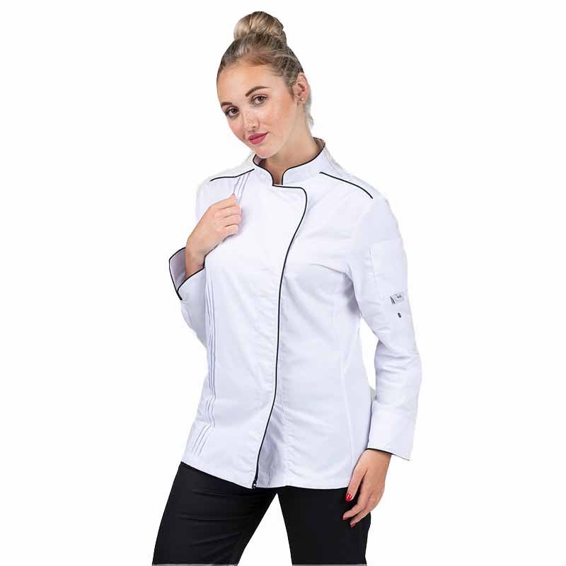 Veste de Cuisine Blanche Femme Orchestra Liseré Noir - MANELLI