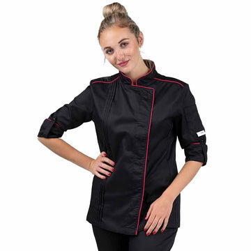 Veste de cuisine femme détail liseré coloré rose fuschia