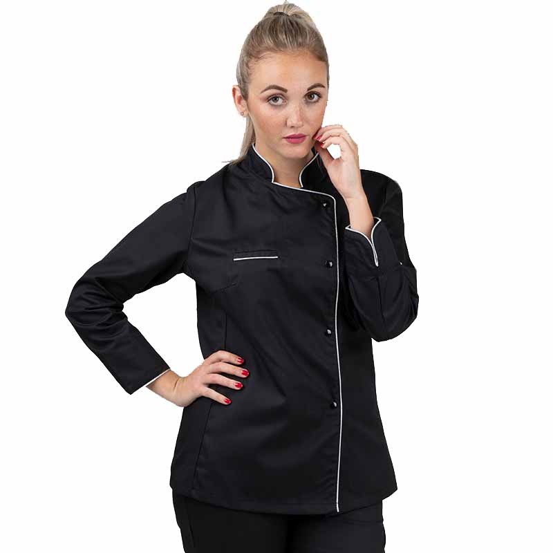 Veste de cuisine femme noire liseré Argent - MANELLI