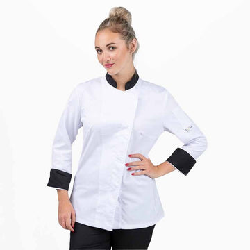 Veste de cuisine femme avec col et manches noir - Gamme Jena marque Manelli