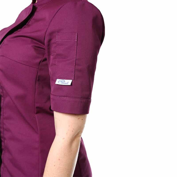 veste de cuisine prune femme Manelli manches courtes