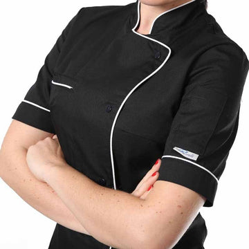 Veste de cuisine femme dos aéré liseré blanc poche poitrine boutons pressions