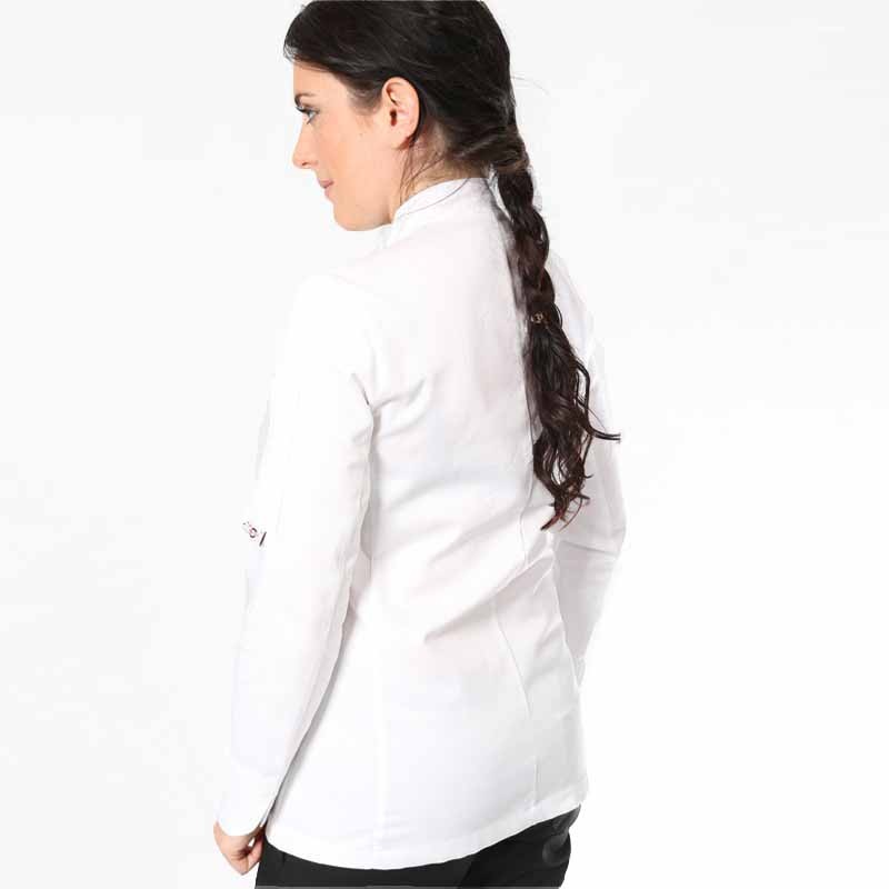dos veste de cuisine femme blanche fleur