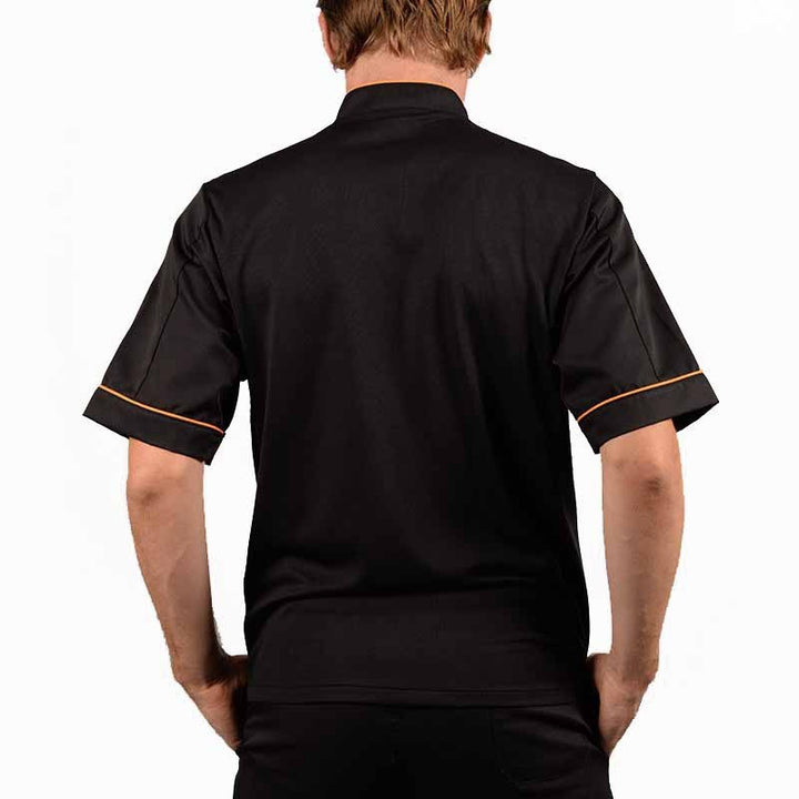 Veste de boucher Noire liseré Orange tissu européen