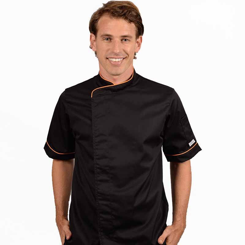 Veste de boucher Noire liseré Orange poche à stylo