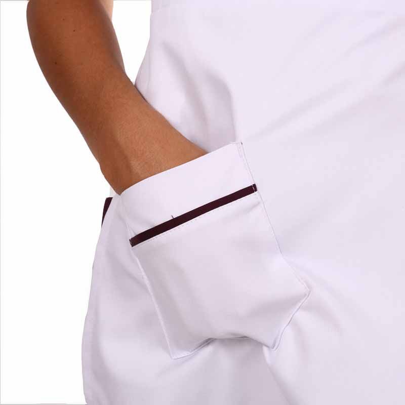 Poche blouse estheticienne cache-cœur blanche et Bordeaux Ines