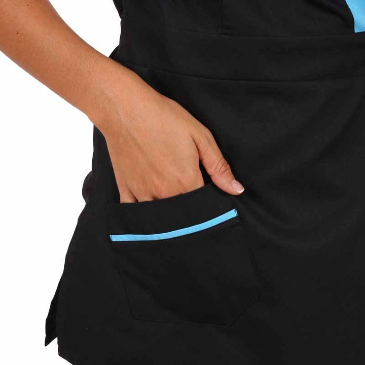 Blouse esthéticienne cache-cœur noire et bleue Inès