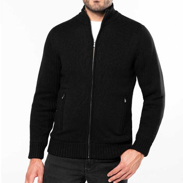 Cardigan noir doublé polaire TOPTEX  porté fermé de face
