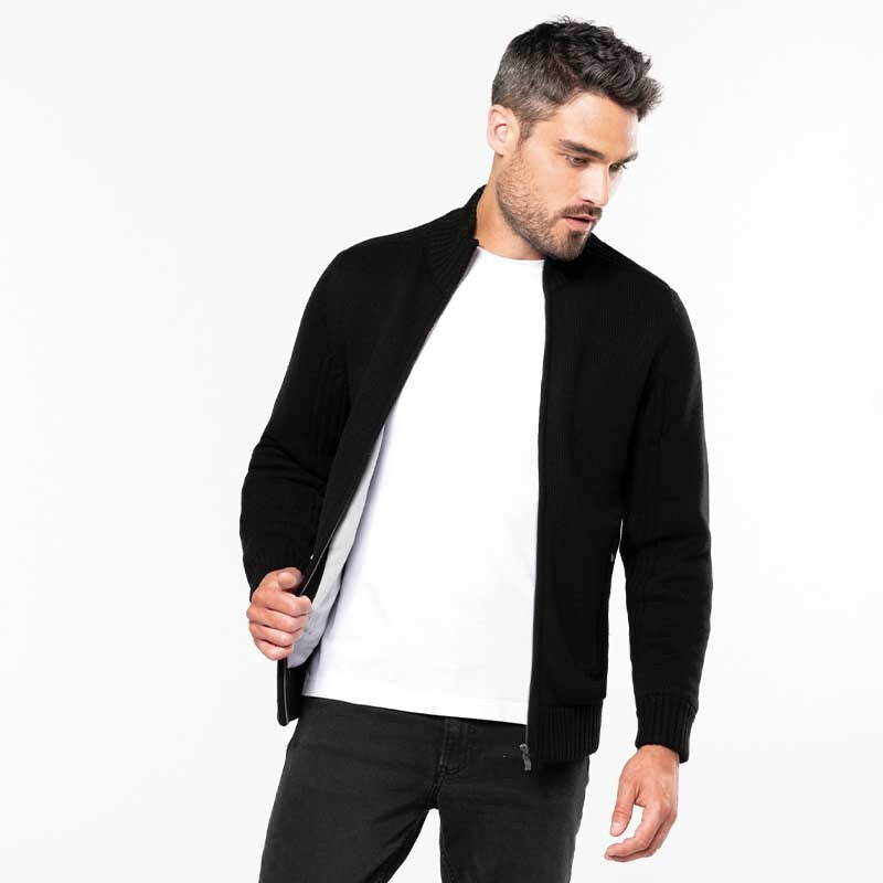 Cardigan noir doublé polaire TOPTEX porté ouvert