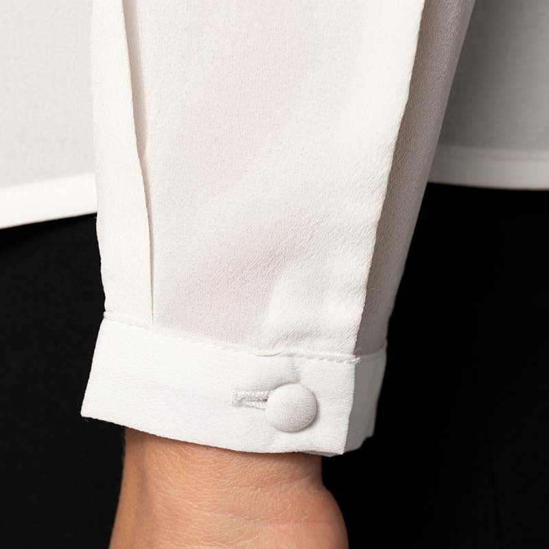 zoom boutons manche blouse crêpe blanche manches longues femme - TOPTEX