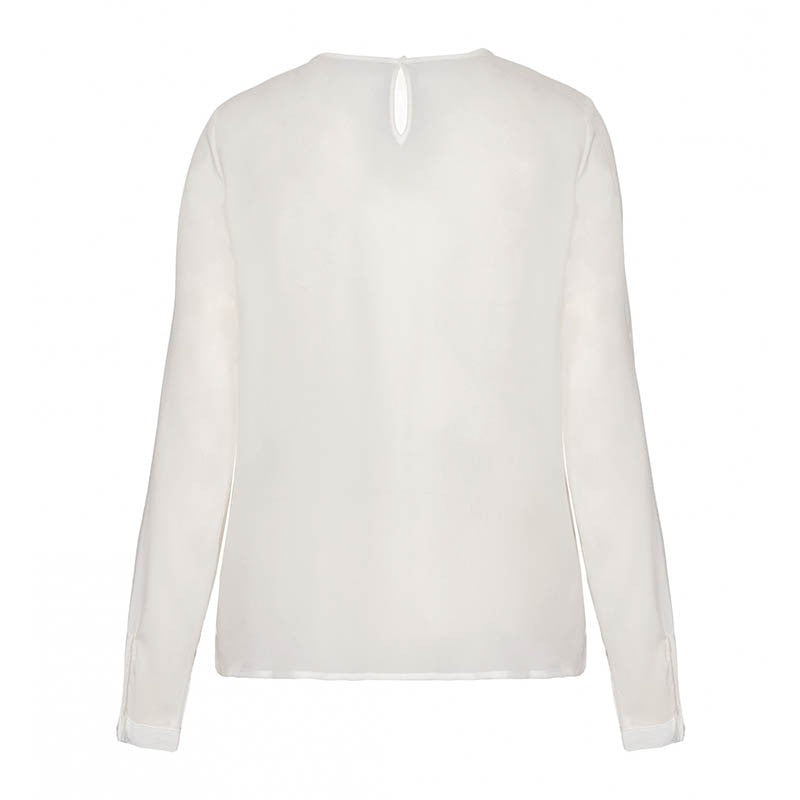 Blouse crêpe blanche manches longues femme de dos - TOPTEX