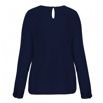 Blouse crêpe bleue manches longues femme de dos - TOPTEX