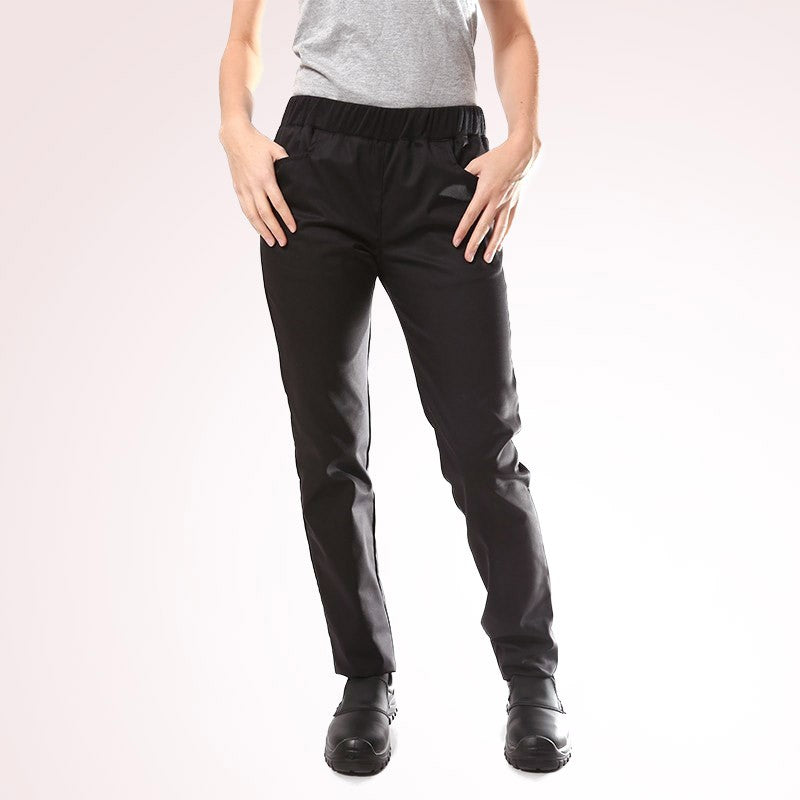 Pantalon de Cuisine Femme noir slim porté