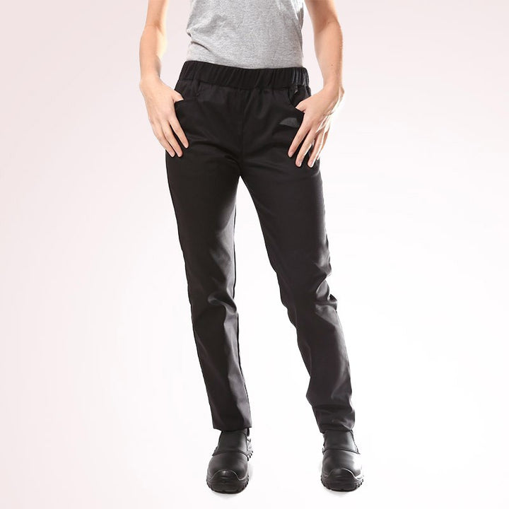 Pantalon de Cuisine Femme noir slim porté