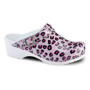 Sabots Médicaux Femme Léopard Rose avec Sangle Réglable Sanita