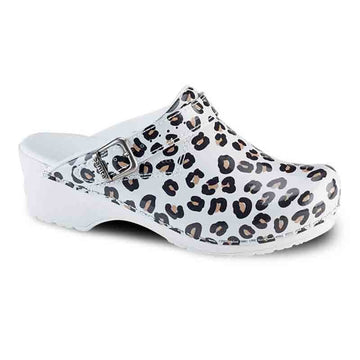Sabots Médicaux Femme Léopard Blanc avec Sangle Réglable semelle antidérapante Sanita
