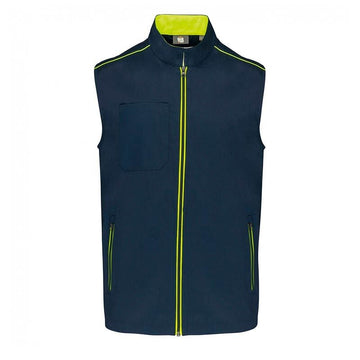 gilet sans manches bleu liseré jaune
