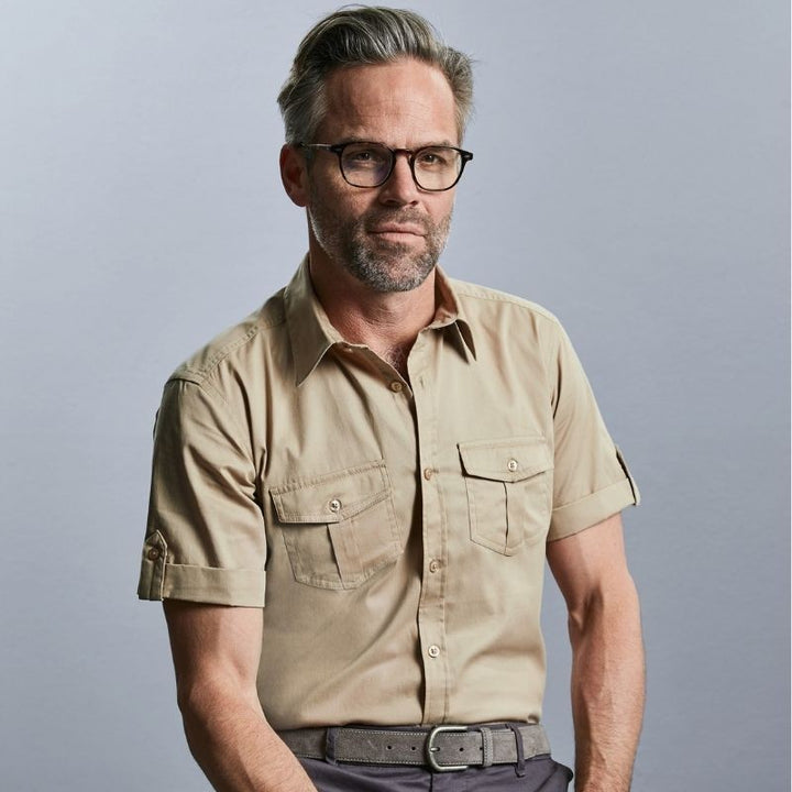 chemise en manches courtes homme beige