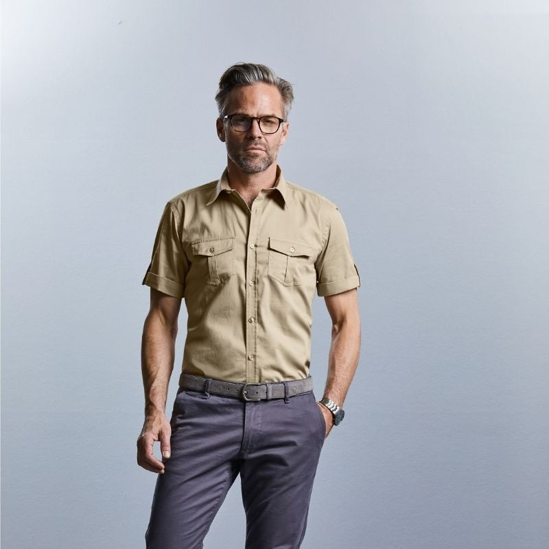 chemise manches courtes beige